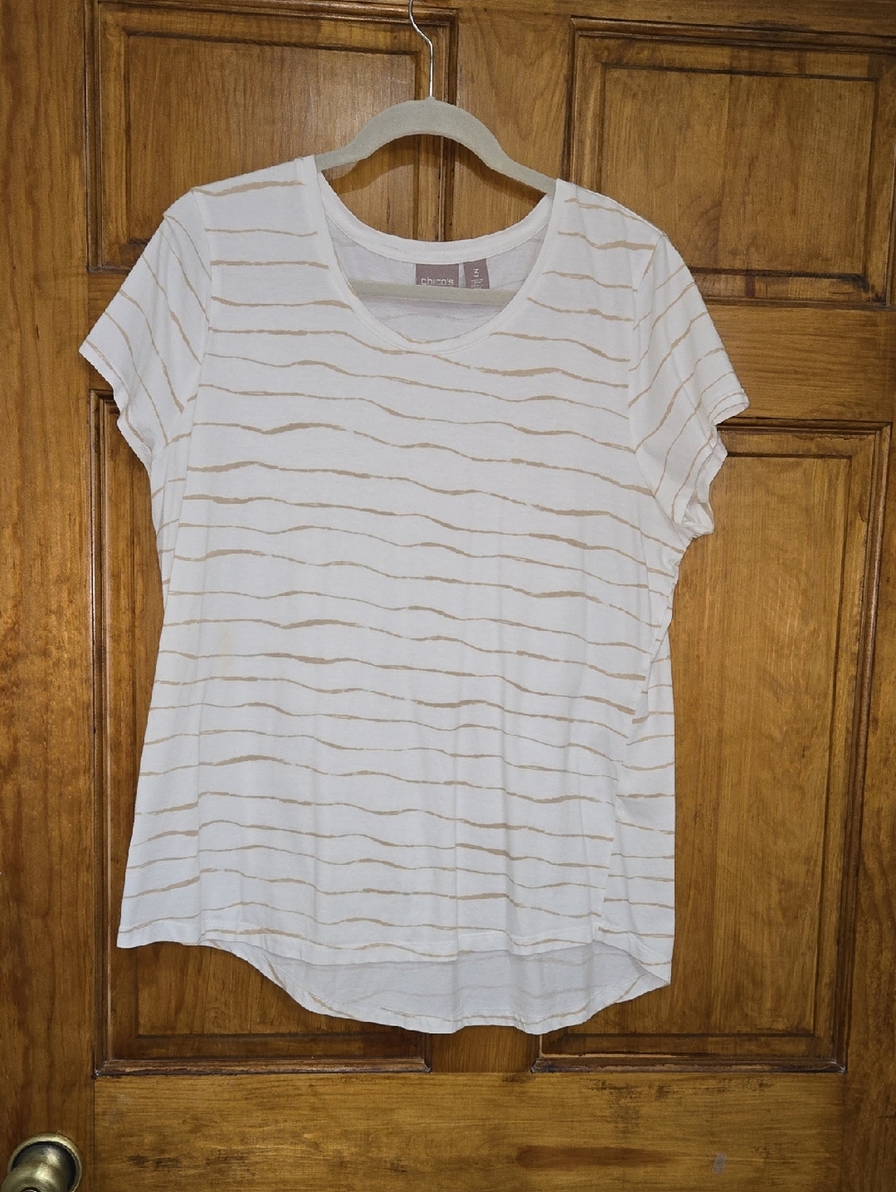Chico's Cream Tee with Tan Wavy Stripes